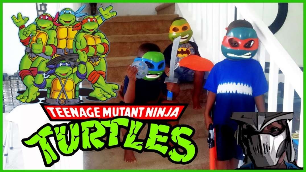 ⁣Pretend Play J Funk and the Ninja Turtles vs Daddy Master Shredder TMNT