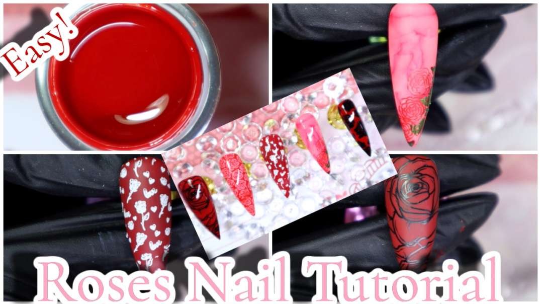 ⁣Easy Roses Nail Art Design | Glamorousnails.And.Beauty | Nail Art 2021