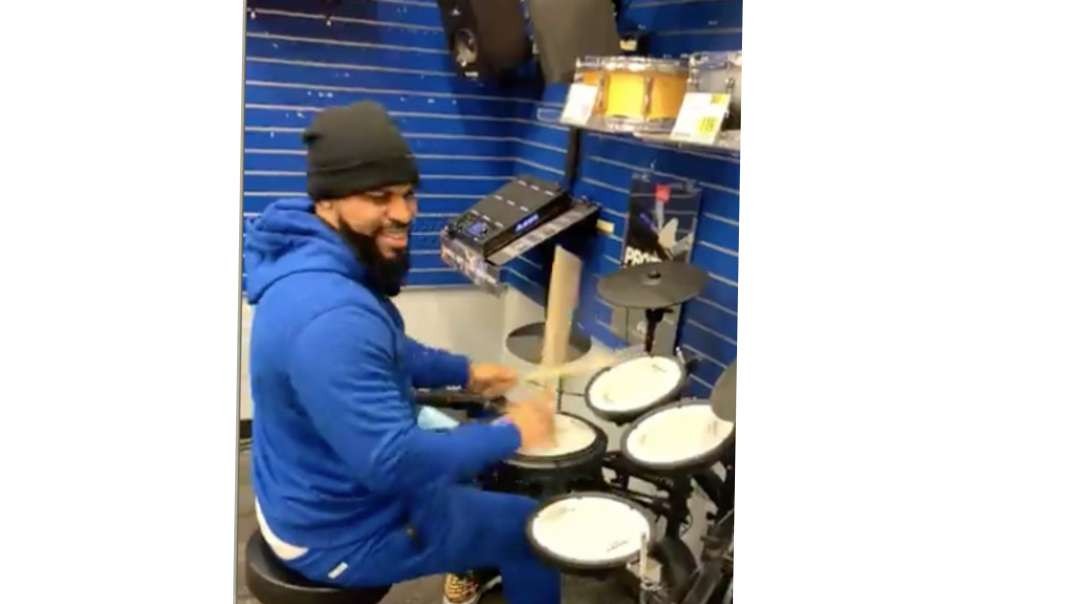 Grammy nominated producer  hops on drums at  guitar center