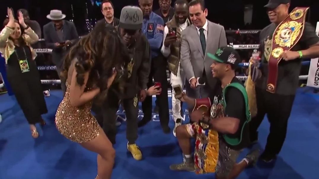 ⁣Boxing champ Shakur Stevenson proposes to GF Lyric during Post Fight Interview