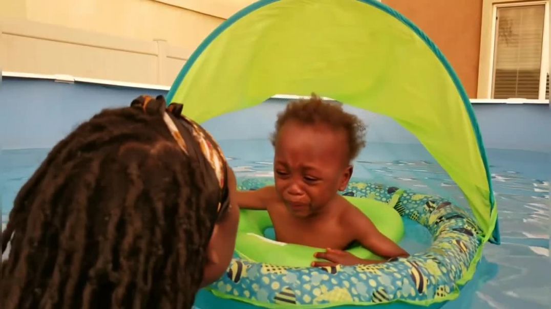 ⁣Baby Josiah CRIES FIRST TIME Swimming in a Big Pool [Toddler Temper Tantrum]