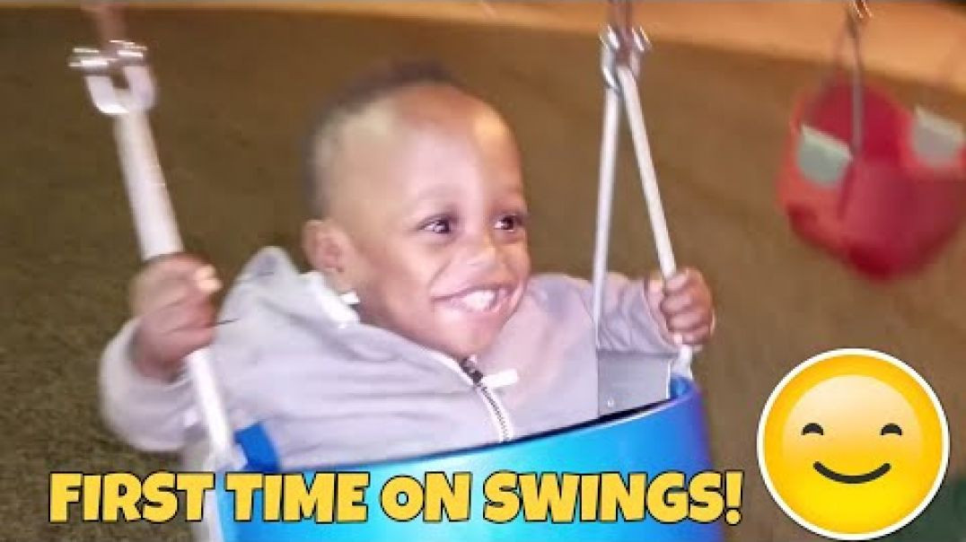 ⁣Miracle Baby Josiah's FIRST TIME on Swings at the Park Playground