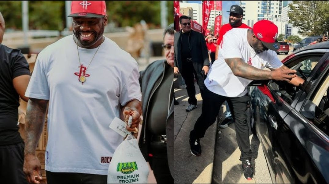 ⁣50 Cent Gives Out Free Food & Money To Needy Families At His Thanksgiving Drive In Houston