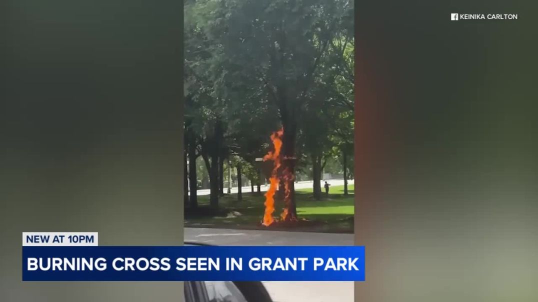 ⁣Burning cross in downtown Chicago's