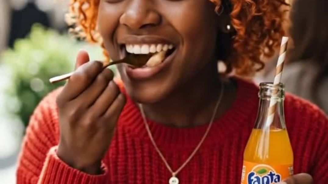 ⁣She is eating fish,drinking soda 😁👋