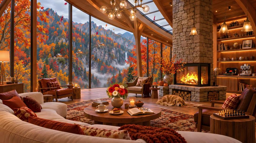 ⁣Warm & Smooth Jazz on a Rainy Autumn Porch 🍂☕ Fireplace Jazz for Study, Rest & Quiet Relaxat