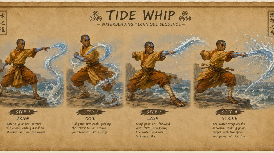 ⁣water bending tide whip